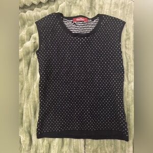 MaxMara Studio Navy Polka Wool & Cashmere Knit Vest Size M